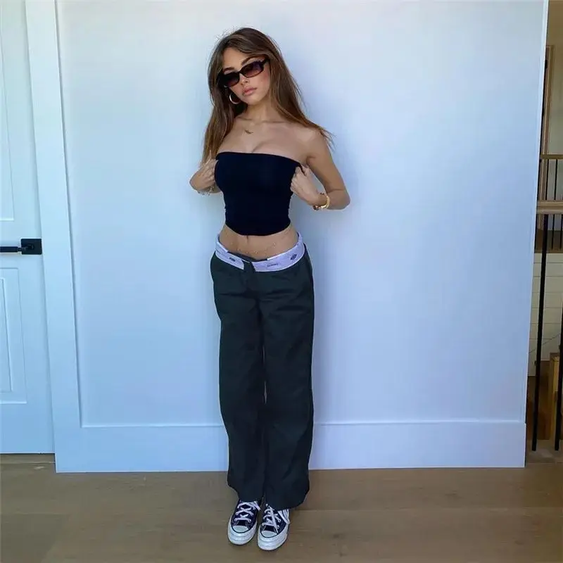 

Женские повседневные брюки с низкой талией и контрастным принтом, удобные, модные, для взрослых, из высококачественного материала, 100% хлопок