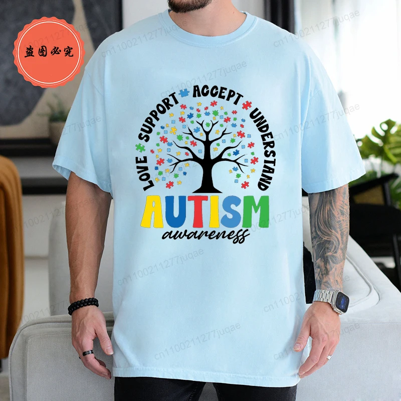 

Man T Shirt Fashion Brand Clothing Loose T Shirts Autism Awareness Design T-Shirt for Women Men Short Sleeve Unisex Shirt Tops