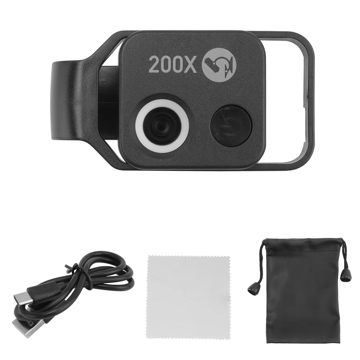 

A04I 200X Mobile Phone Microscope Micro-Lens Universal Clip LED Light Pocket Mini Magnifying Glass Microscopes Black