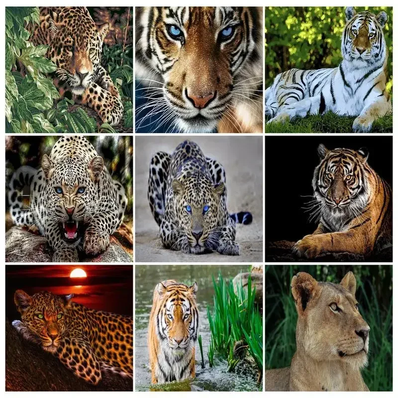 

533351 Painting By Numbers Animals DIY Oil Paint By Numbers On Canvas Lions Tiger 40x50cm Frameless Draw Numbers Home Decor