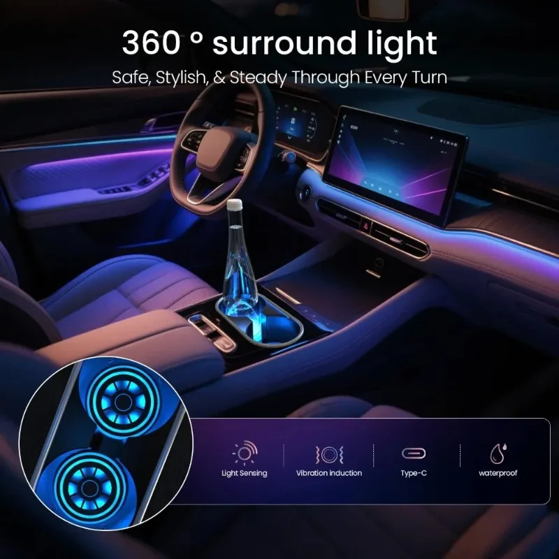 

1pcs for Car Led Illuminated Water Coaster Seven-color Coaster Car Ambient Light Charging Fashionable Family Car Outdoor
