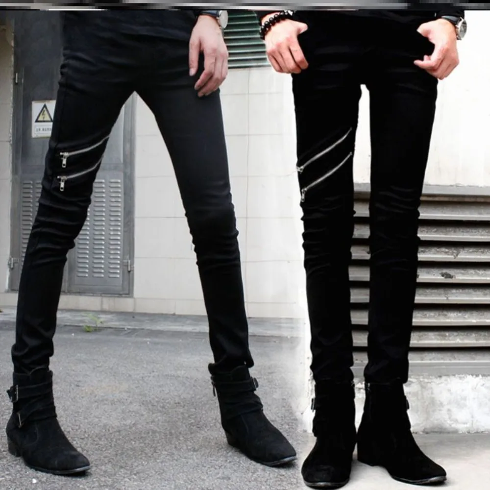 Casual Zipper Designer Men\'s Jeans Denim Pants 2024 Spring and Autumn Korean New Trendy Black Slim Elastic Pencil Trousers Male