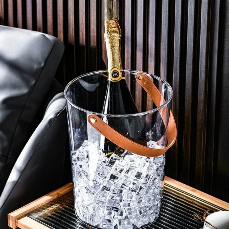 New Beer Plastic Ice Bucket, Fruit Champagne Bucket, Household Outdoor Circular Hand-held Transparent Ice Bucket Ice Bags