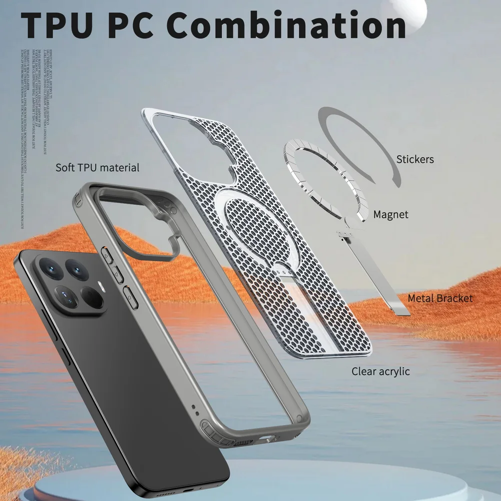 Honeycomb Cooling Stand Holder Magnetic phone Case for Xiaomi 17T Pro Mi 17 Pro Max 15T Pro Mi 14t Armor Full Protective Cover view 5
