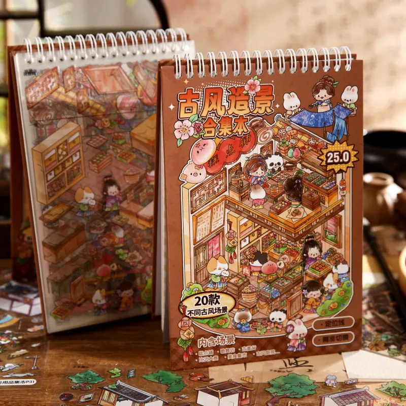 

JIAMEI 20in1 Kawaii 3D Cartoon Miniature Scene Sticker Book DIY Hand Stacking Fun Pasting Stress Relieving Stickers