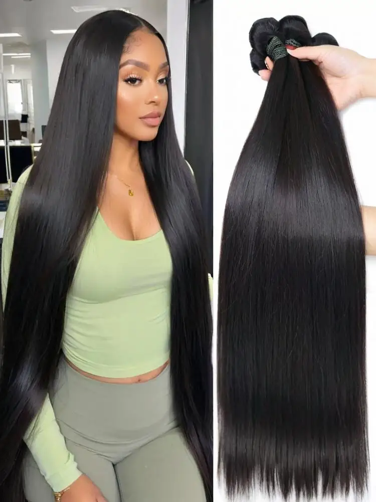 

12A Grade Brazilian Virgin Straight Human Hair Bundles 24/26/28 Inch Unprocessed Remy Weave Extensions 3-Piece Set Human Hair