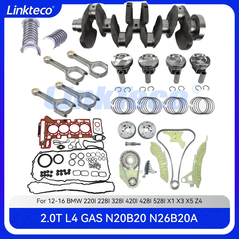 

Комплект для капитального ремонта поршня двигателя, шатуны распределительного вала коленчатого вала, полный комплект прокладок для BMW 2.0T N20 N26 220I 228I 328I X3 Z4 12-16