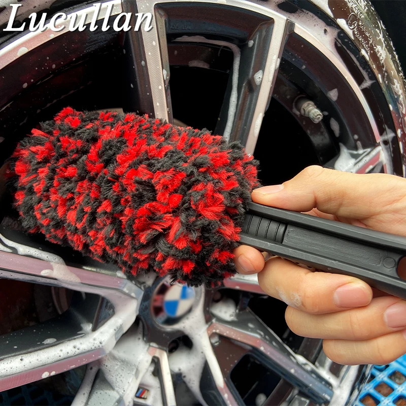 Lucullan Red Wheel and Rim Brush   Microfiber Safe For Exhaust, Tires, Rims, Engine Bays