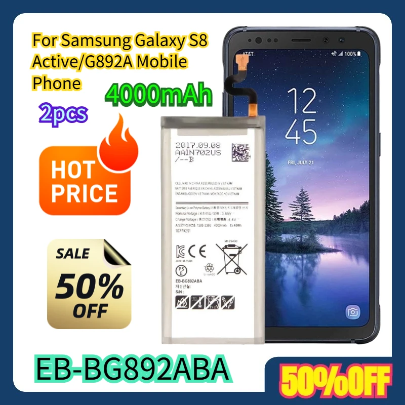 

2pcs For Samsung Galaxy S8 Active/G892A Mobile Phone Battery EB-BG892ABA EB-BG892ABA 4000mAh Battery