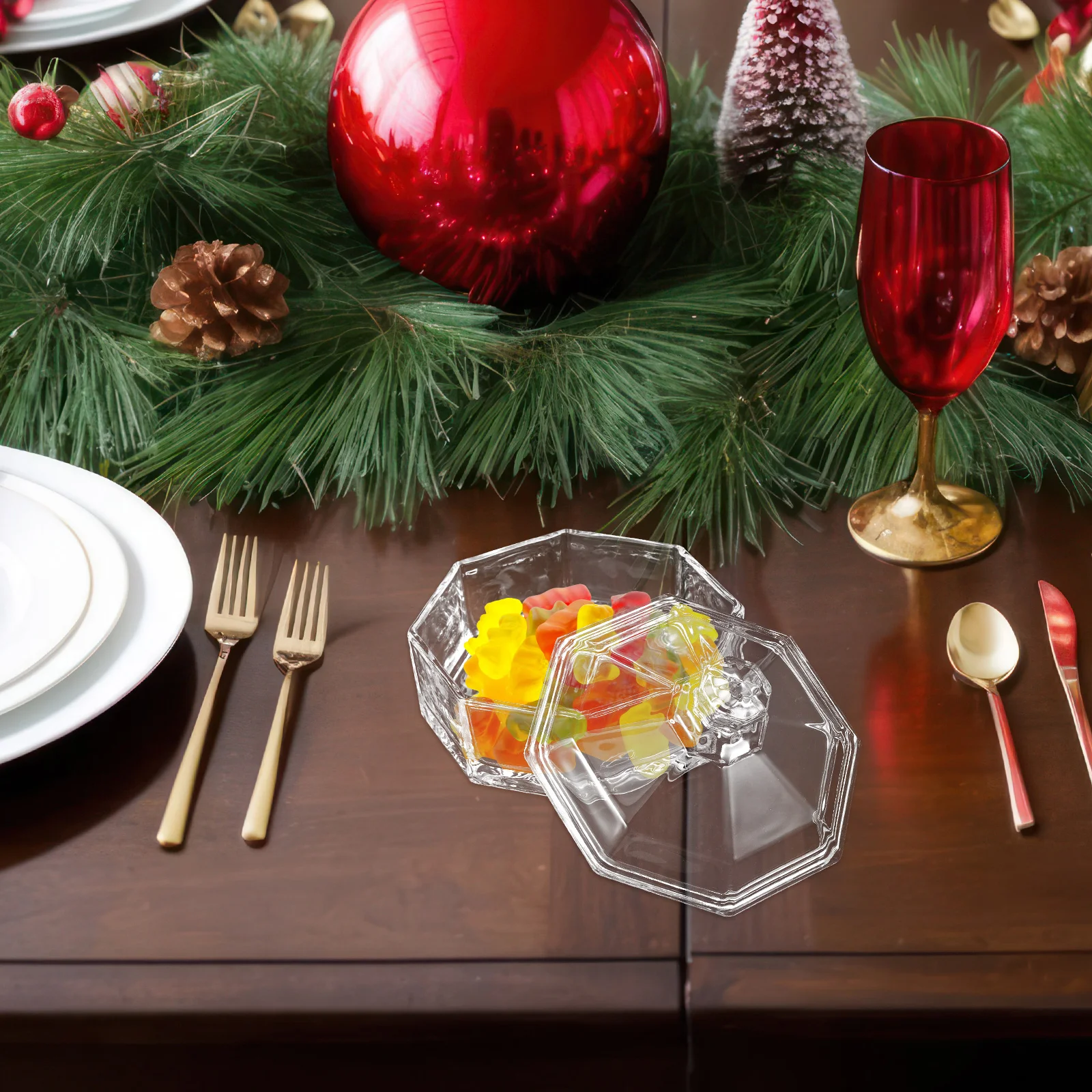 

Glass Candy Dish with Lid for Candies Snacks Multifunctional Storage Jar Transparent Material Nut Container Sugar Cube Holder