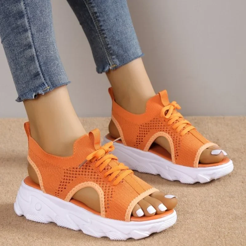 Sandal Women Summer 2024 Casual Platform Shoes Thick-Soled Lace-Up Sandalias Open Toe Beach Shoes for Women Zapatos Mujer