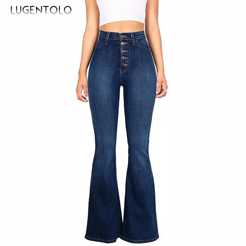 Women Casual Jeans 2024 New Washed Stretch Slim Fit Multi-button Sexy High Waist Hip Lift Flared Pants Fashion Street Party Wear