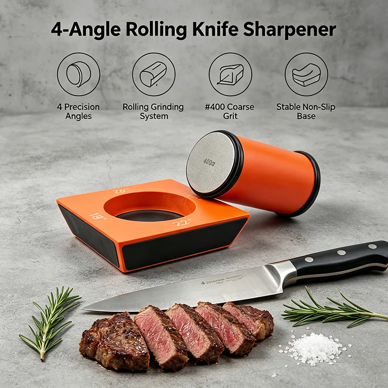 4 Angles Rolling Knife Sharpener Kit For Straight Edge Roller Knife Sharpening With Industrial Diamond Whetstone Chef Knife Sets
