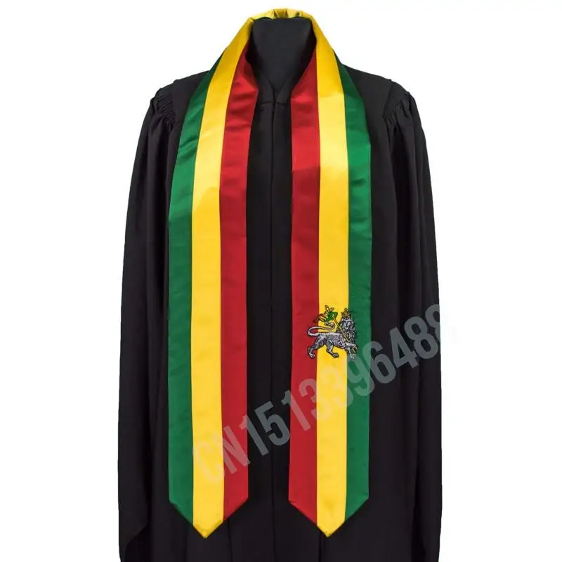 Ethiopia Rastafari Lion Flag Scarf Top Print Graduation Sash Stole International Study Abroad Adult Unisex Party Accessory