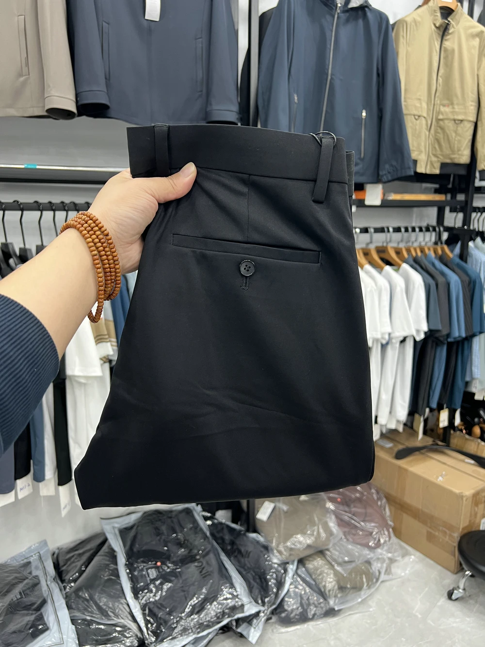 

Busin Casual Bla Pants Slim Fit Comfortable Thin High Elastici Not Tight Basic Long Pants for Men Nylon Spandex Blend