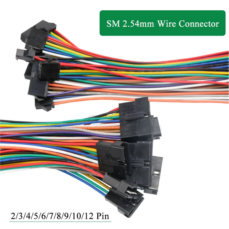 2Pin 3Pin SM 2.54mm Wire Plug Connector Black Terminal Line 2-10 Pin Connection Wire Butt Male Female Head Harness Cord 5 Pairs