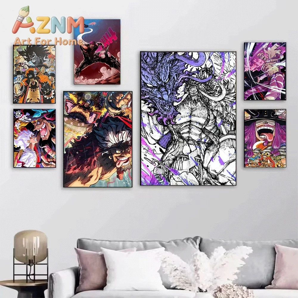 One Piece Blackbeard Pirates Big Mom Whitebeard Kaido Villain Anime Collage Canvas Wall Art Unframed Single Canvas Print Wall