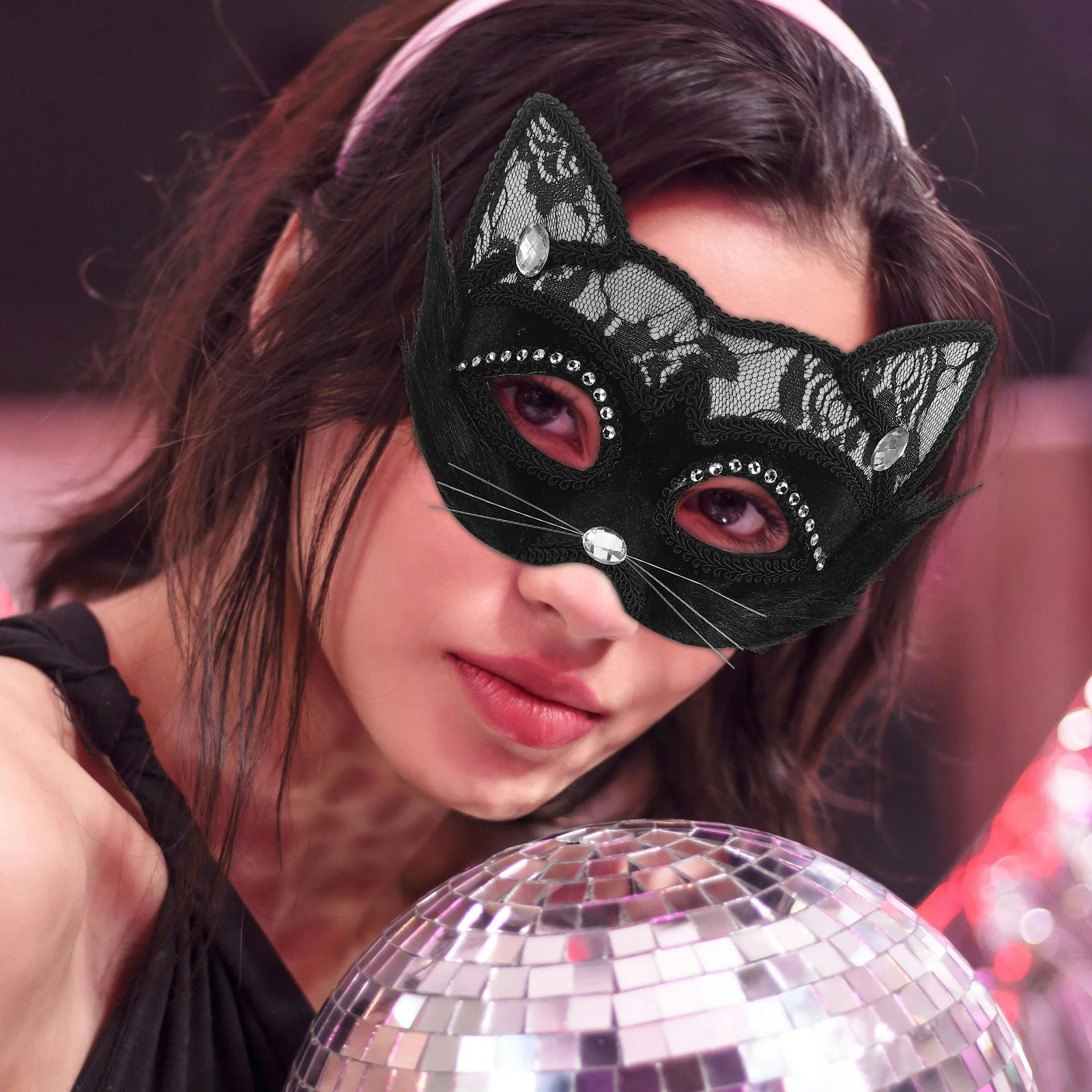 Elegante máscara de gato de renda preta para homens mulheres masquerade traje festa de halloween máscara facial festival acessório máscaras de gato para adultos