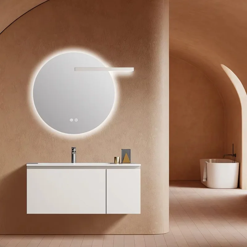 

European minimalist white bathroom vanity single sink wall-mounted bathroom cabinet with sink
