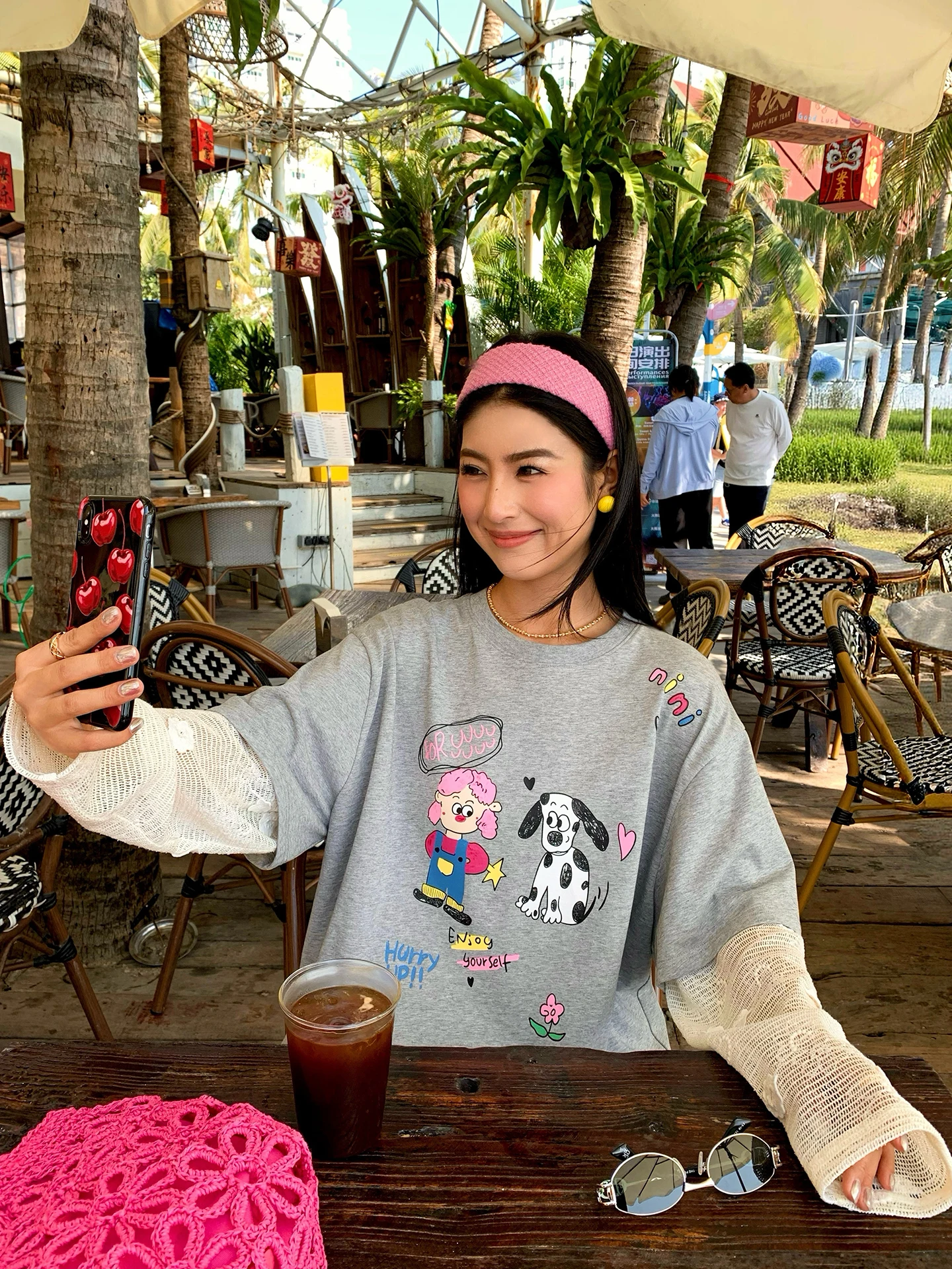 

ay Printed T-irt Women's Spring Casual Sle Long Sve round Ne Cotton Breathable Outerwear Fake Two-Piece Set