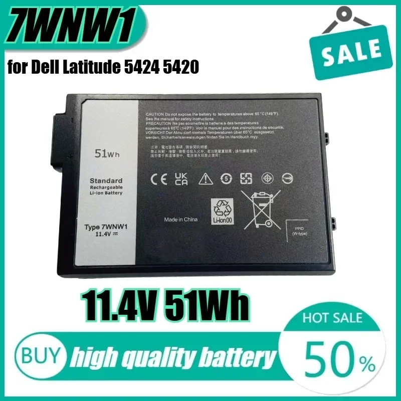 

11.4V 51Wh 7WNW1 Laptop Battery for Dell Latitude 5424 5420 7424 Rugged Extreme Series DMF8C 0DMF8