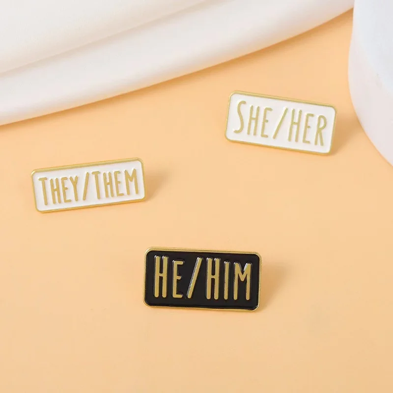 Fun Personal Pronoun Enamel Pins Custom Gender HE HIM SHE HER Brooches Lapel Badges Backpack Accessories Jewelry Gifts Wholesale