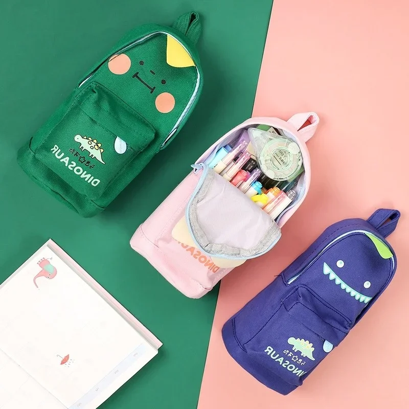 Imagem -03 - Kawaii Sorte Dinossauro Caneta Lápis Bolsa dos Desenhos Animados Schoolbag Forma Organizador de Armazenamento Bolsa para Canetas Papelaria