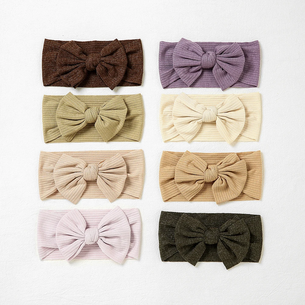 34pc/lot Natural Color Bowknot Headband Baby Cotton Ribbed Knit Head Wraps Kids Bows Turban for Children Girl's Stretch Headwear