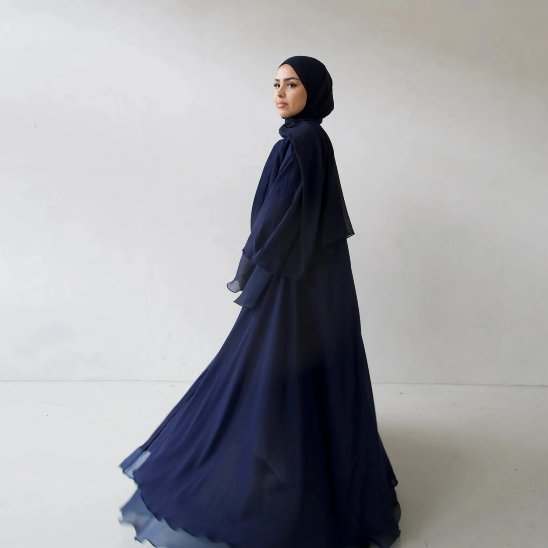 Dwustronna Organza + Szyfon 2-warstwowa Dubaj Abaya, wieczorowa muzułmańska odzież damska, islamski Kaftan, Kimono, Ramadan (bez szalika)