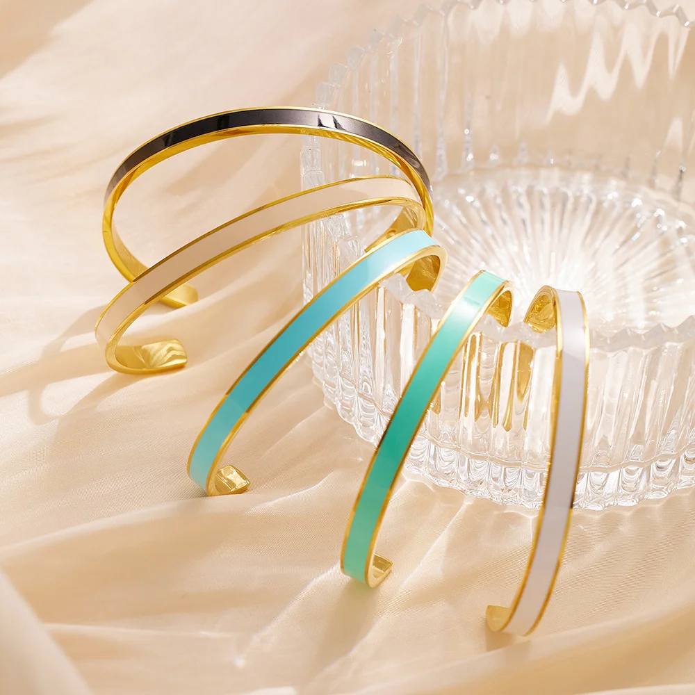 G&D Glänzendes, minimalistisches Edelstahl-Tropföl-Manschettenarmband mit goldener Beschichtung für Damenschmuck, festliches Geschenk, Dropshipping