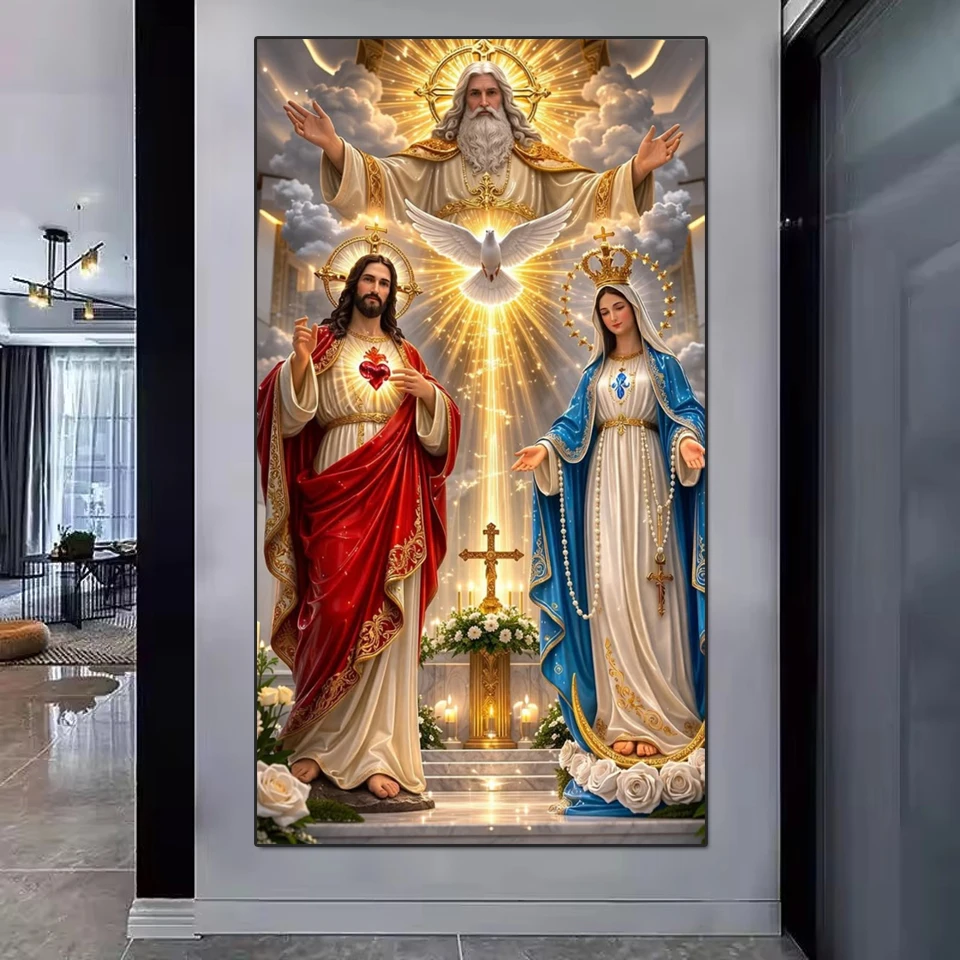 5D Diamond Painting Kit for Adults Jesus Christ & Virgin Mary  Portrait Full Diamond Art DIY Mosaic Cross Stitch Home Decor Gift