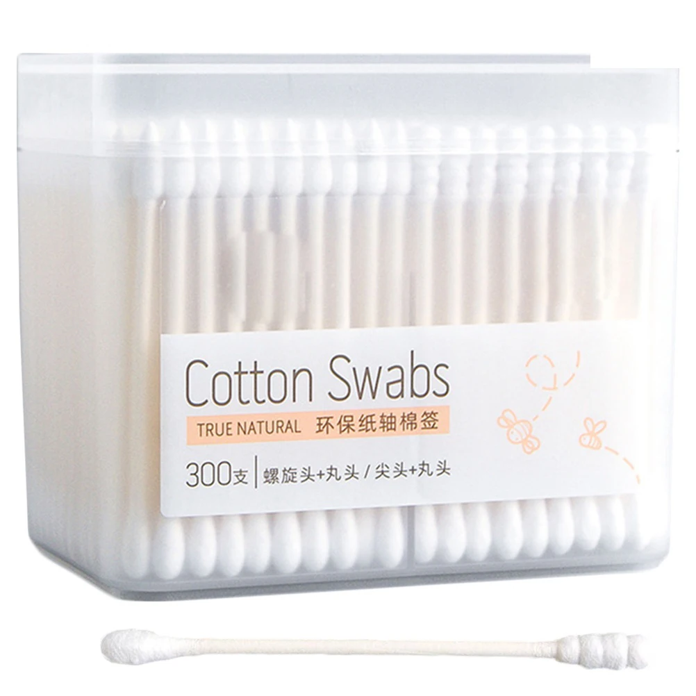 

300Pcs Cotton Stick Paper Tube Set Eco Friendly Double Ended Sterile Cleaning Swabs Home Travel Medical Cotton Swab