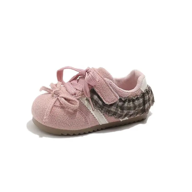 Toddler Vintage German Trainer Shoes, Kids Houndstooth Patch Casual Sneakers, Lace Up Soft Non-Slip Walking Shoes Spring Autumn