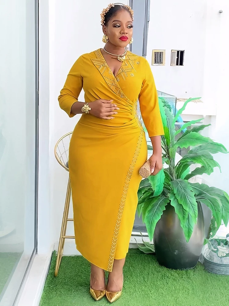 PARTY PROM Dresses สําหรับผู้หญิง V คอ Bodycon Maxi Robes 2025 แอฟริกาเสื้อผ้า Elegant Office LADIES ชุดตุรกีไนจีเรียชุด