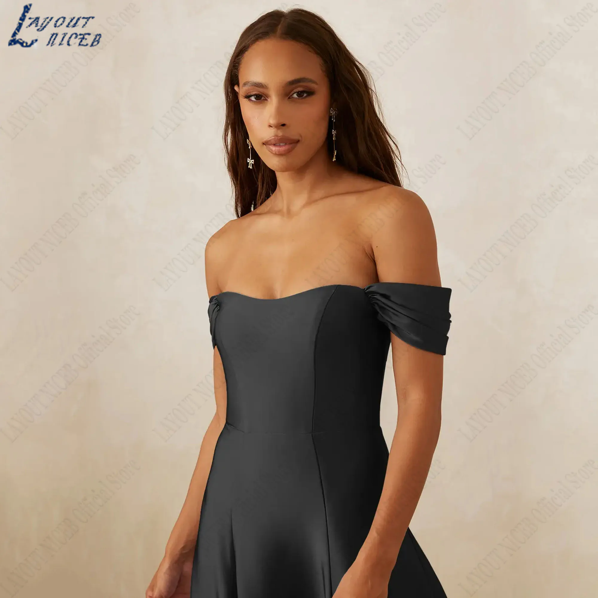 EVON-vestido de noche clásico de satén para novia, traje de celebridad de línea a con hombros descubiertos, largo hasta el suelo, personalizado Clásico vestido de noche de satén hombro con hombro vestido de celebridad