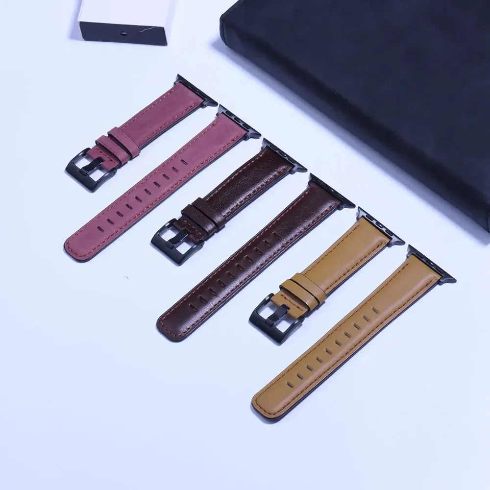 حزام من الجلد لساعة أبل 44 مللي متر 49/45 مللي متر 40/41 42 46 مللي متر حزام ريترو فاخر Correas iWatch سلسلة 10 9 5 4 SE 6 7 8 Ultra 2