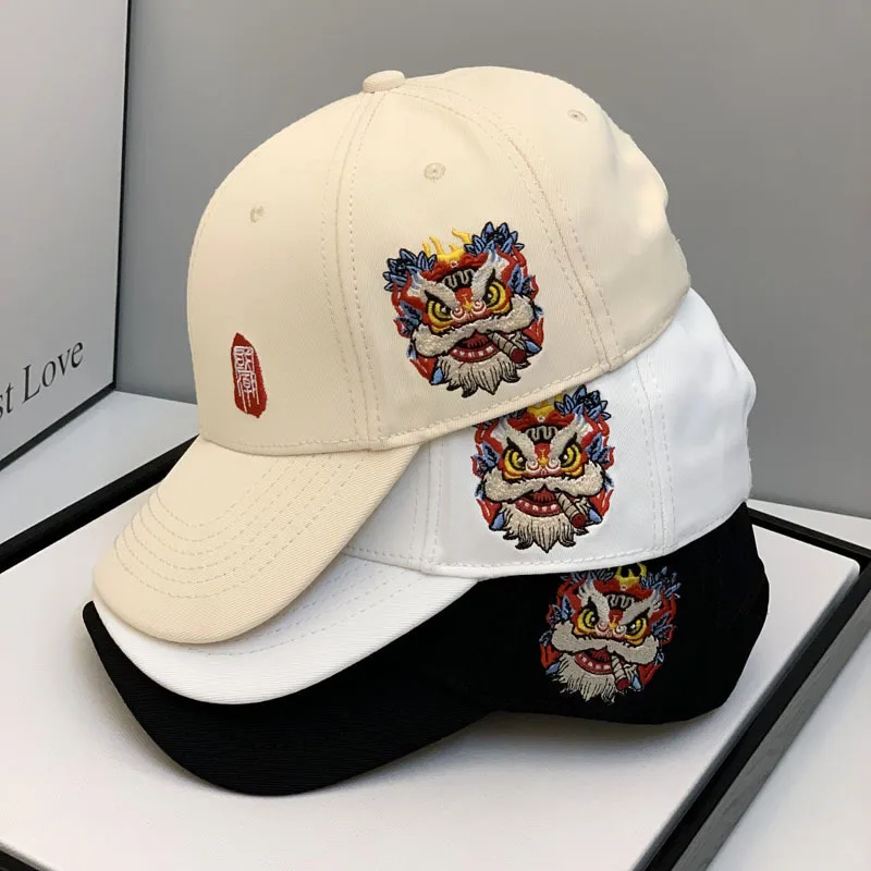 Outdoor Sports Hat 24 Chinese Wind Hat Men\'s National Tide Lion Embroidery Baseball Cap National Trend Brand Hip Hop Cap Female