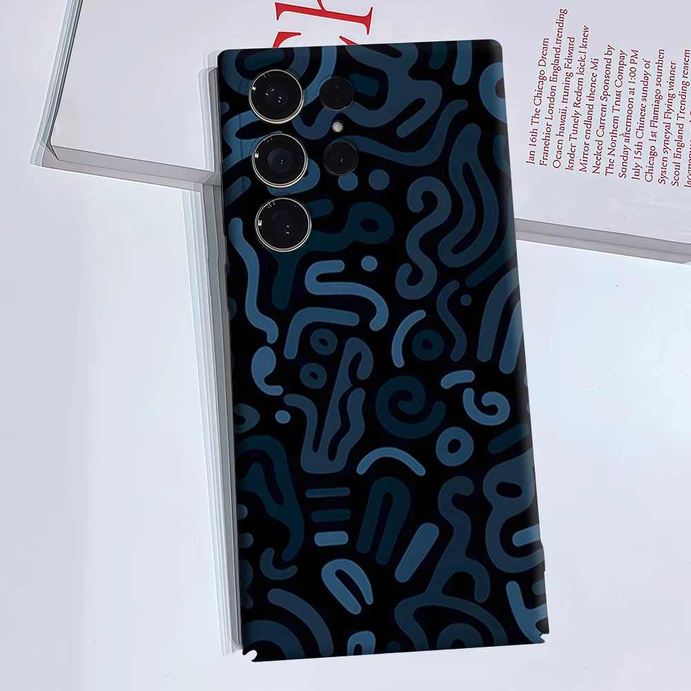 Doodle Lines Blue Black For Samsung Galaxy S26 S25 S24 A56 A36 Dual Layer Luxury Fashion Full Lens Protective Case