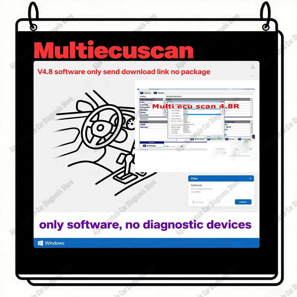 

MultiEcuscan V4.8 Auto Diagnostic Scanner with ELM327 Flat Adapter Unlimited Vehicle Activation Supports Various Car Types