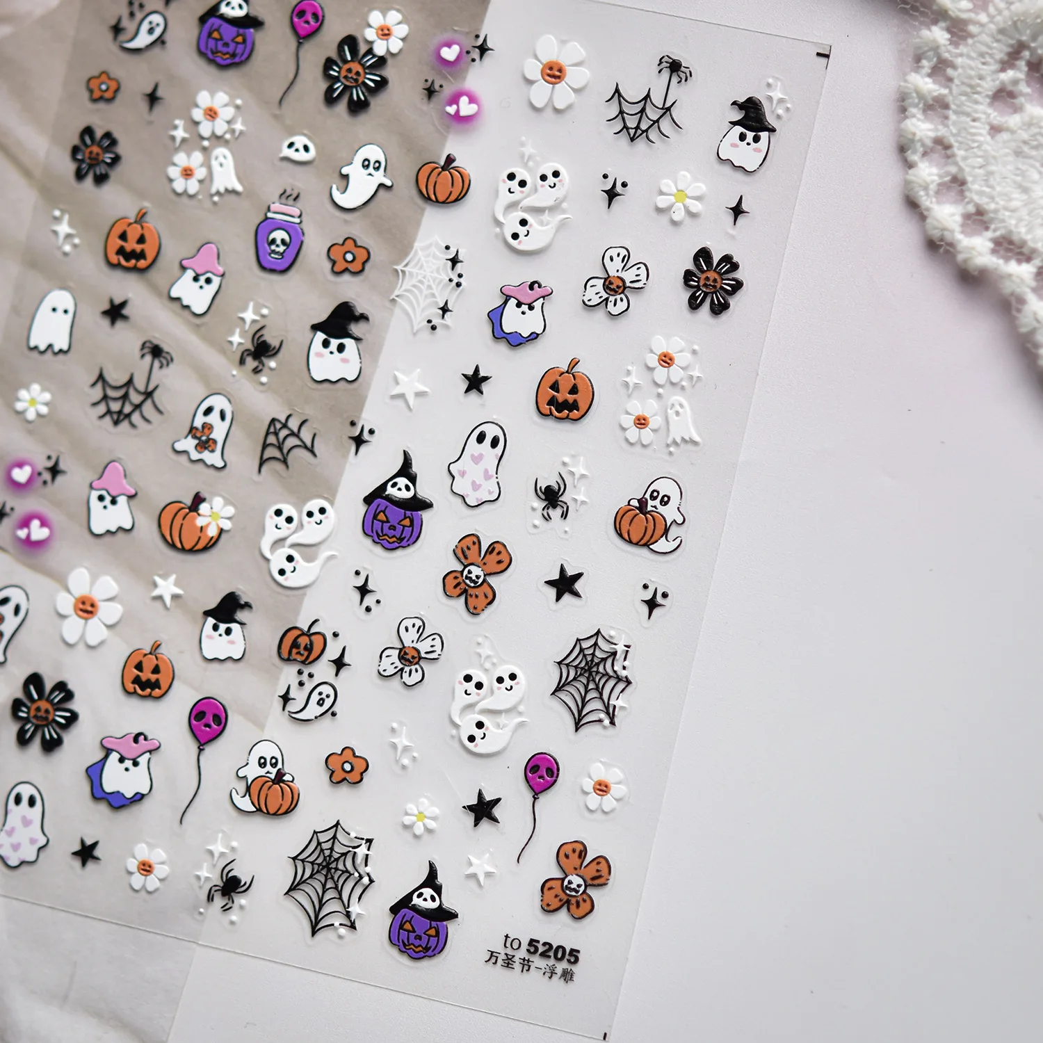 1Pc 5D Halloween Nail Art Stickers Pumpkin Ghost Black Cat Bat Spider Skull Adhesive Decals Festive Sliders Manicure Decoration