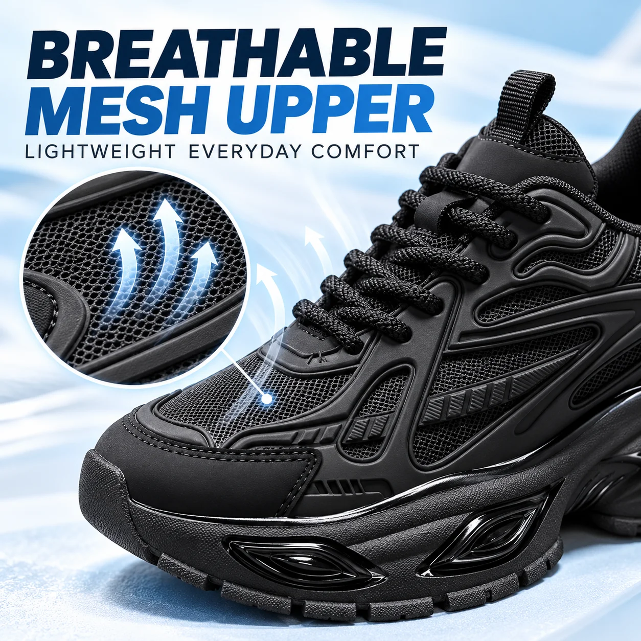Men's Chunky Mesh Sneakers Breathable Running Shoes Casual Sports Shoes Thick Cushioned Sole Textured Rubber Walking Shoes