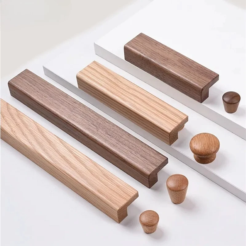 1Pc Classic Solid Wood Door Handle Custom Kitchen Cabinet Handles Original Wood Color Drawer Knobs Furniture Hardware Pulls