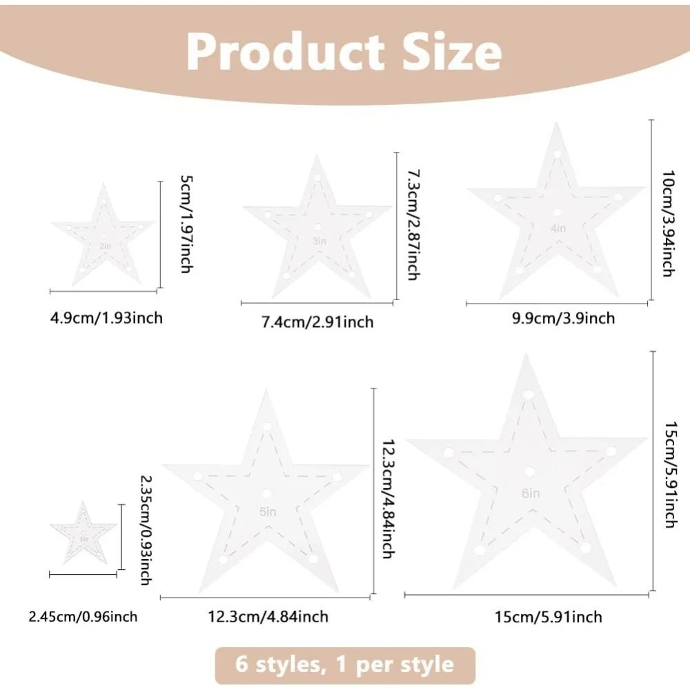 Quilting Template Set 6 Sizes Acrylic Star Sewing Template Ruler Star Stencil Template for Hand Quilting and Embroidery