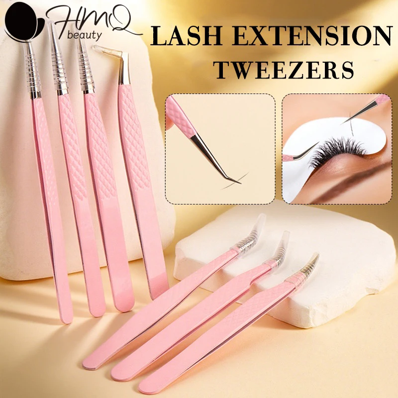 

High Precision Eyelash Extension Tweezer with Fiber Tip Professional Volume Isolation Straight Curved Lash Tweezers Makeup Tools