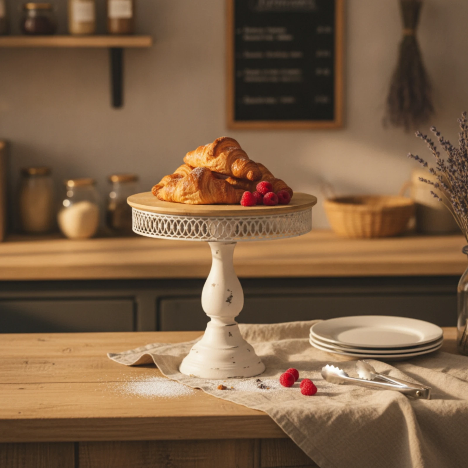Display Stand with Wood Top Distressed Cake Stand Pedestal Riser Farmhouse Versatile for Party Hosts, Dessert Table