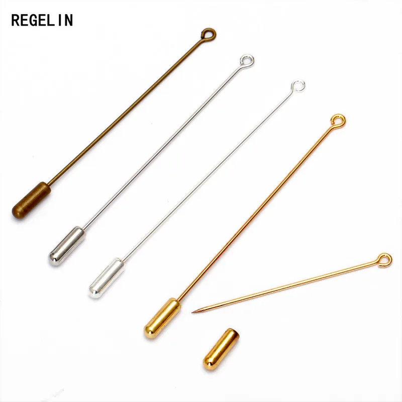 REGELIN Gold Silver Color Brooche Base Jewelry Findings 50 70mm Length Broocher Pins 20pcs/lot For DIY Women Men Brooches Pins