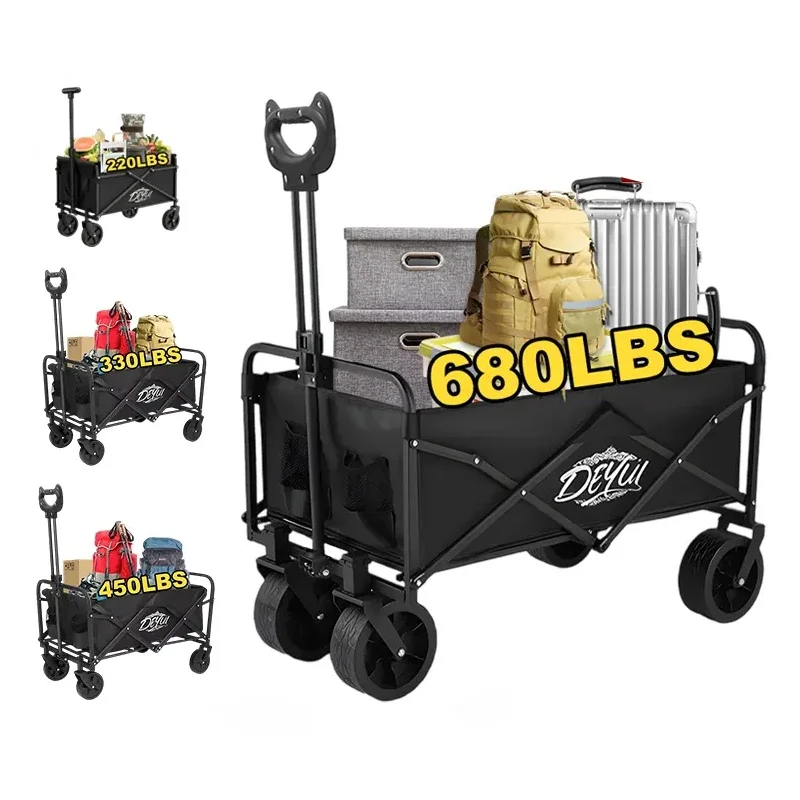 

4-колесная вездеходная сверхмощная складная тележка — подходит для покупок во дворе/спорта/на открытом воздухе/транспорта садового оборудования, черный