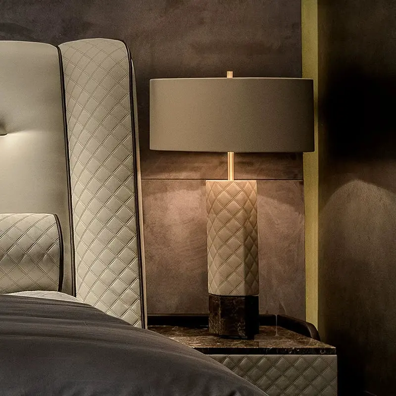 Handcrafted modern marble table lamp with elegant art design, contemporary style E26 bedroom living room study base