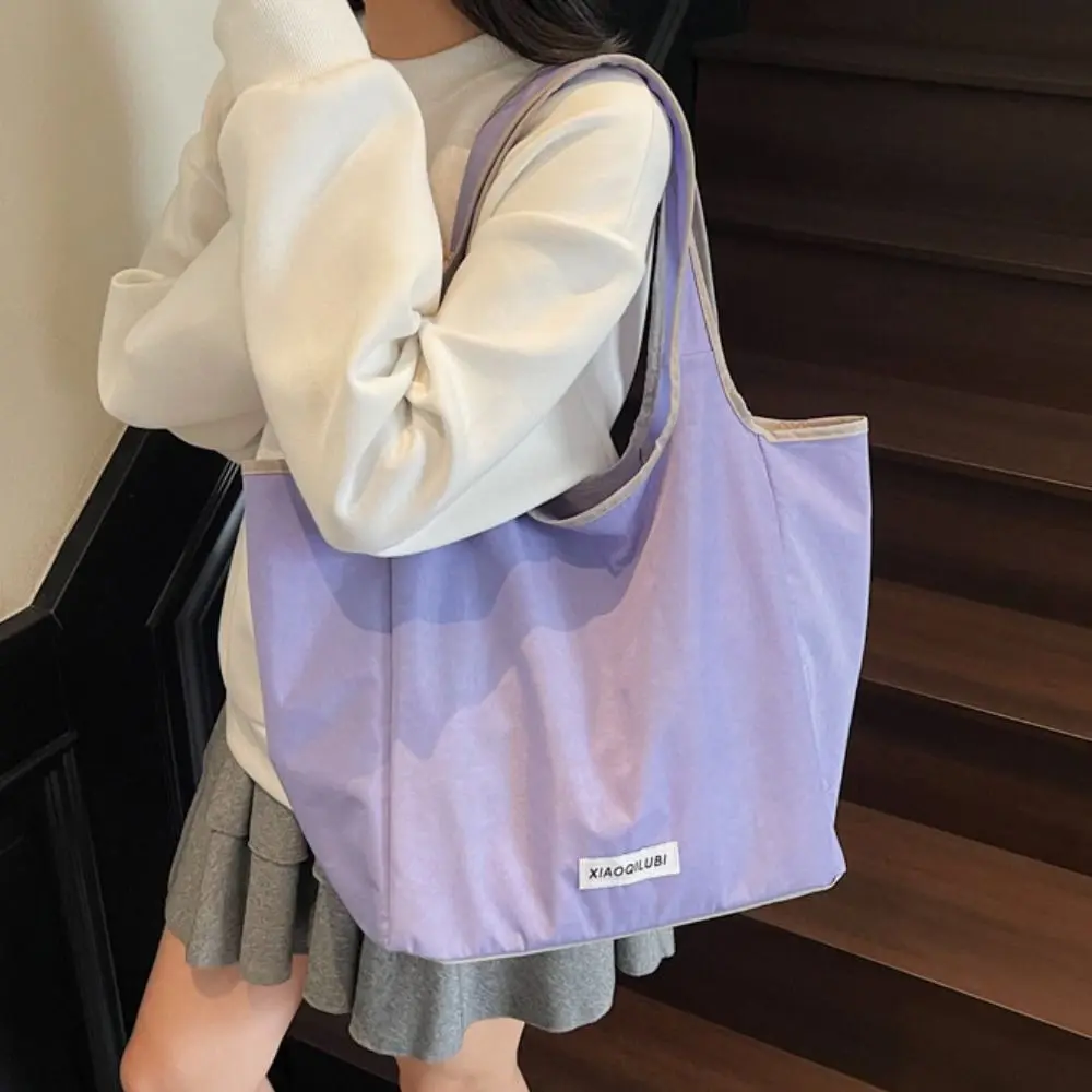 

Dopamine Color Nylon Shoulder Bag Cloth Lightweight Foldable Shopping Bag Waterproof Handbag Eco Friendly Storage Bag Travel