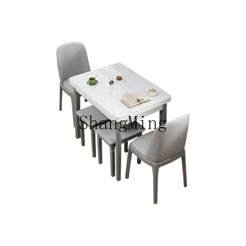 

CL Solid Wood Folding Dining Table Small Apartment Light Luxury Home Extendable Rock Board Gray Simple Modern Dining Table